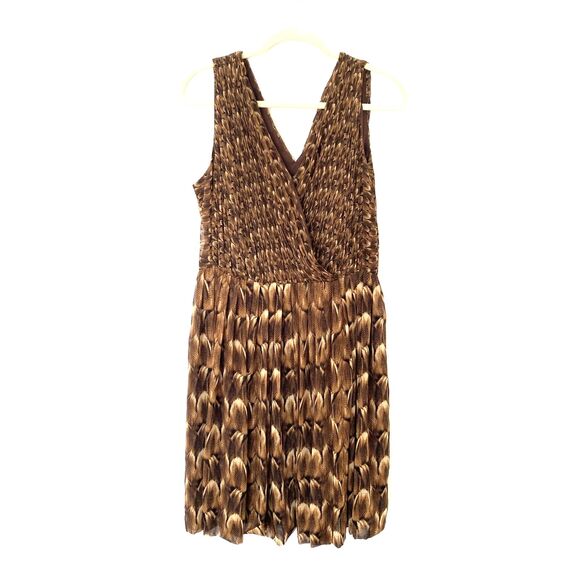 Talbots Feather Print Georgette Chiffon Sleeveless Lined Zip Midi Dress Fall 16P - Picture 2 of 9